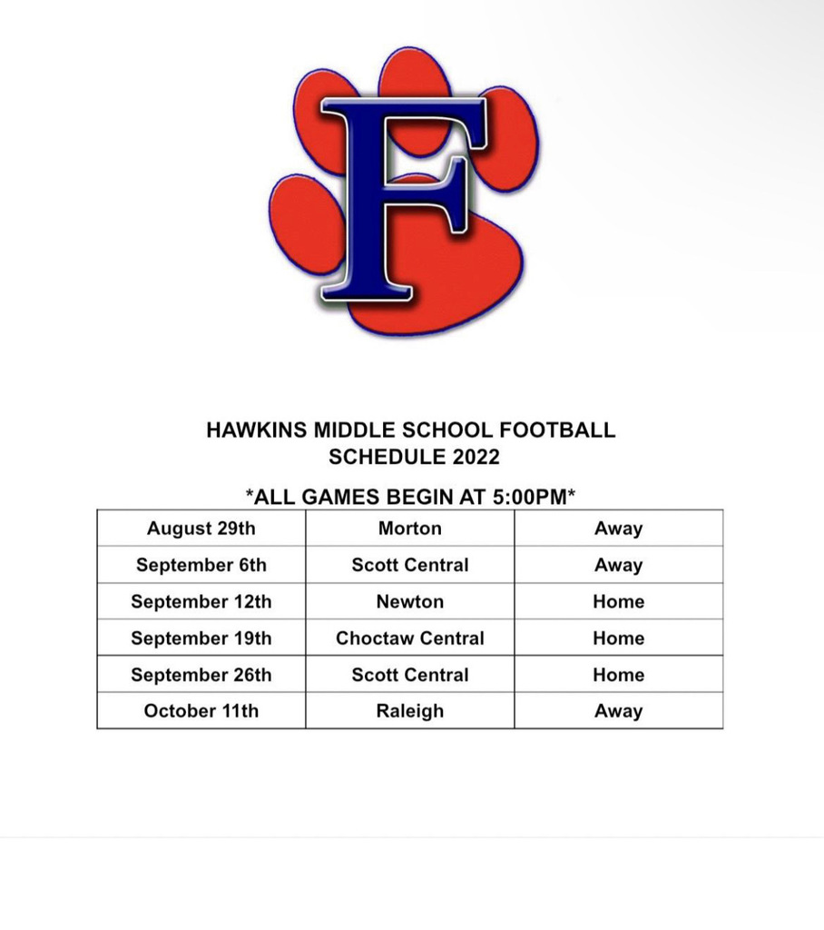 Hawkins Middle School Fall 2022 Football Schedule